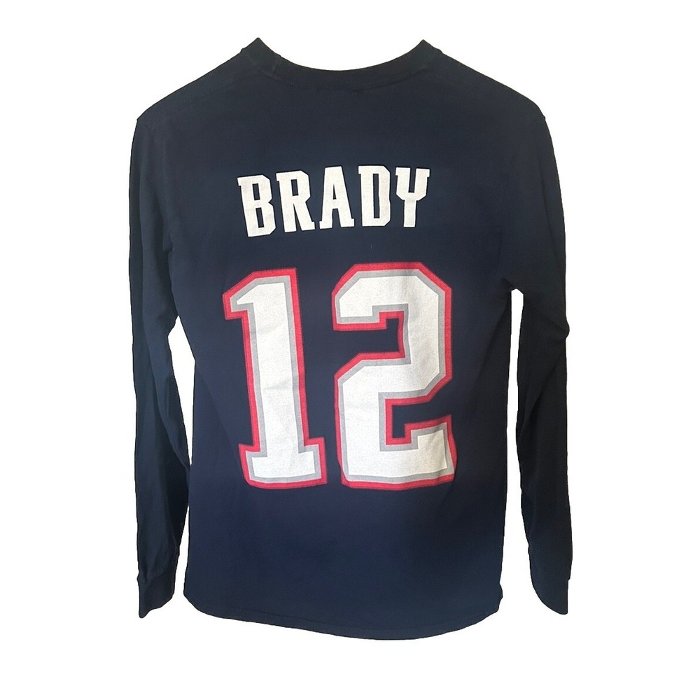 Tom Brady #12 New England Patriots Super Bowl L1 Men's S Blue Long Sleeve Shirt